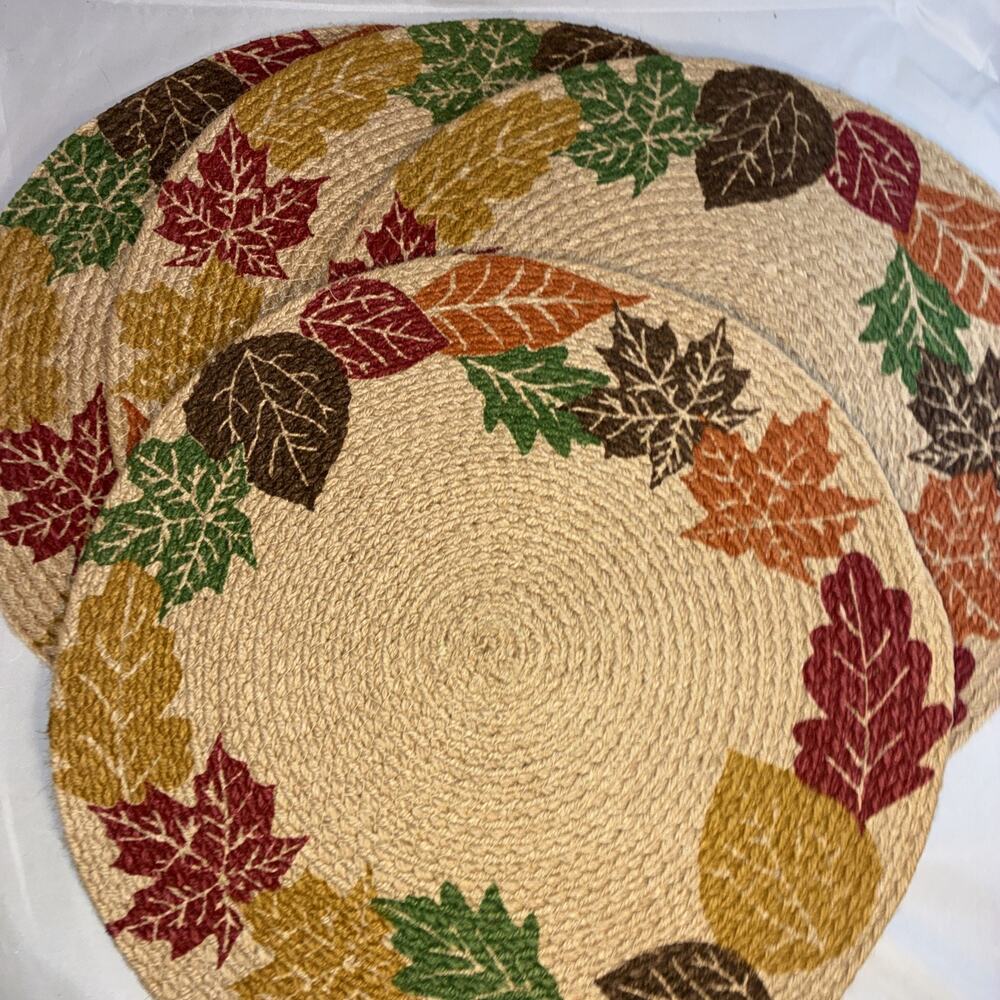 Jute Fall Leaves 15" Round Placemats Set Of 4